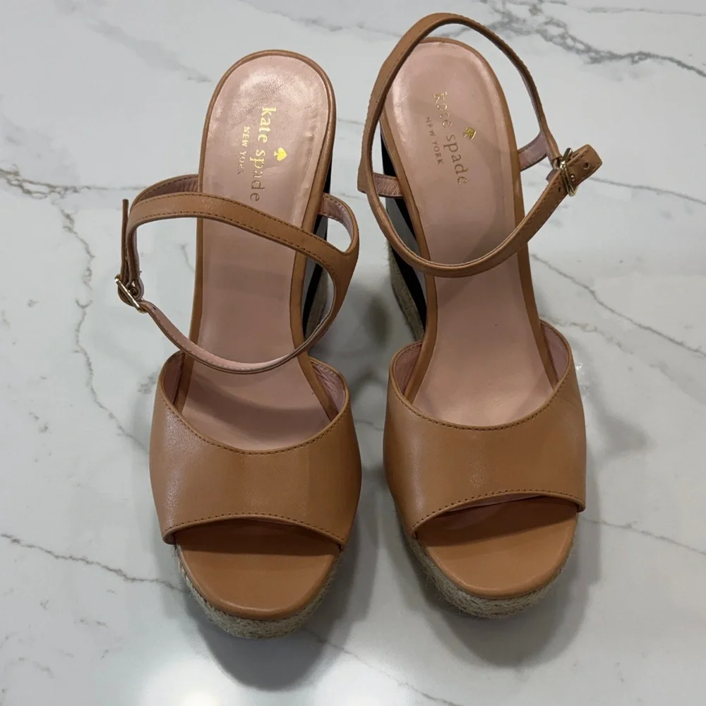 kate spade tan and black striped espadrille wedge sandals